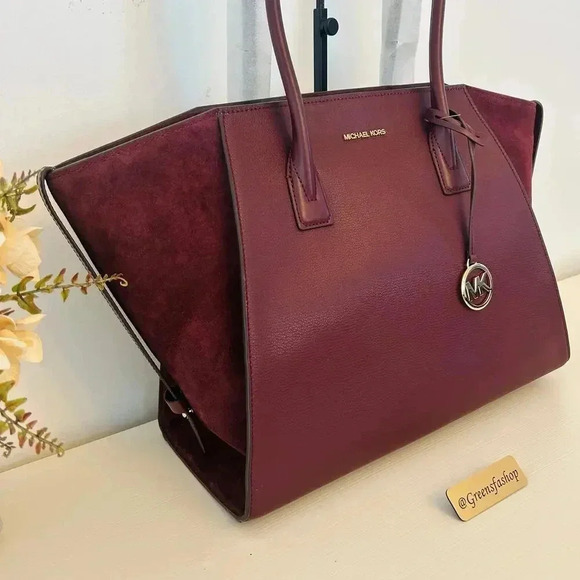 Michael Kors Avril Extra-Large Leather and Suede Tote Bag Oxblood - Picture 3 of 11